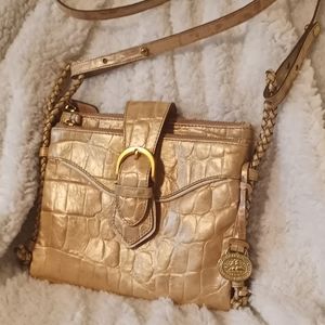 Gold Crocodile Embossed Brahmin Crossbody